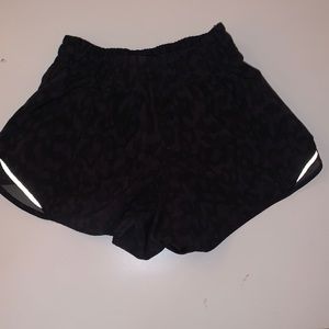 Leopard print lululemon black shorts